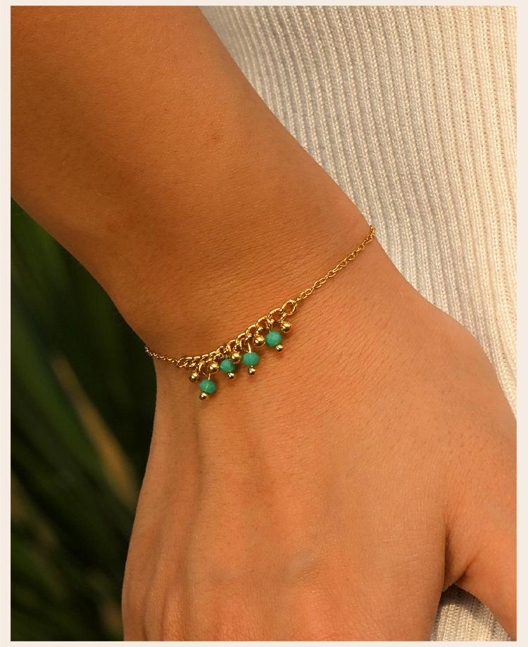 Statement Beaded Dangling Bracelet for Women, Gold Plated Stainless Steel, Adjustable Handmade Wristband Jewelry Waterproof