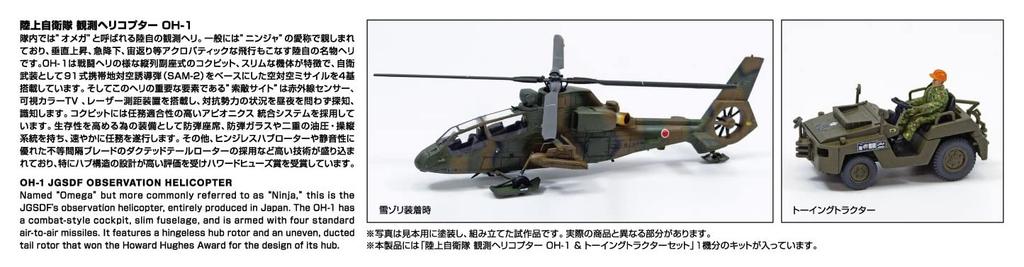 AOSHIMA Flyserie Bakkestyrke Observasjonshelikopter Slepetraktor Sett Plastmodell Støpefarge 1/72 Nr.11 Selvforsvar OH-1 &