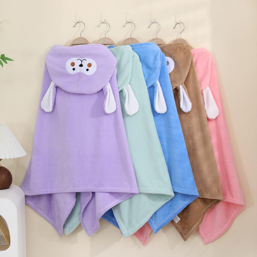 Children's Cartoon Hooded Coral Fleece Bathrobe Cape - Quick-drying Bath Towel Cloak
