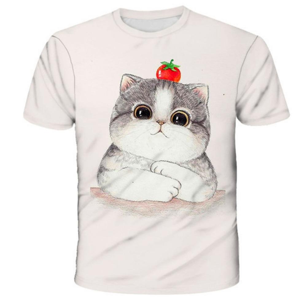 

Children s Cute Cat 3D Digital Printed Girl Fun and Comfortable Round Neck Short Sleeved T-shirt 170