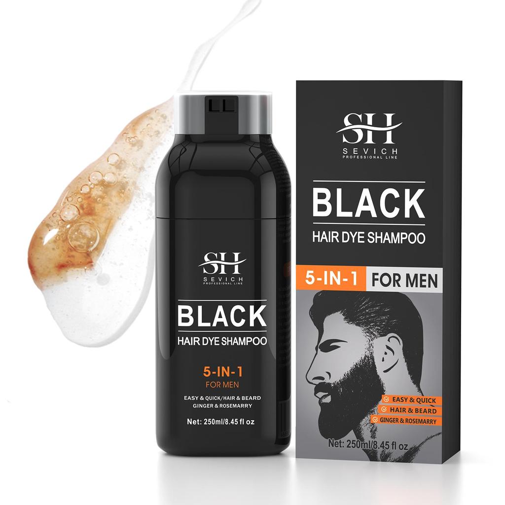 250 ml schwarzes Haarfärbeshampoo, 5-in-1, natürliches Shampoo für schwarzen Bart, sofortiges Ingwershampoo für Männer, Reparatur weißer Haare, Pflege