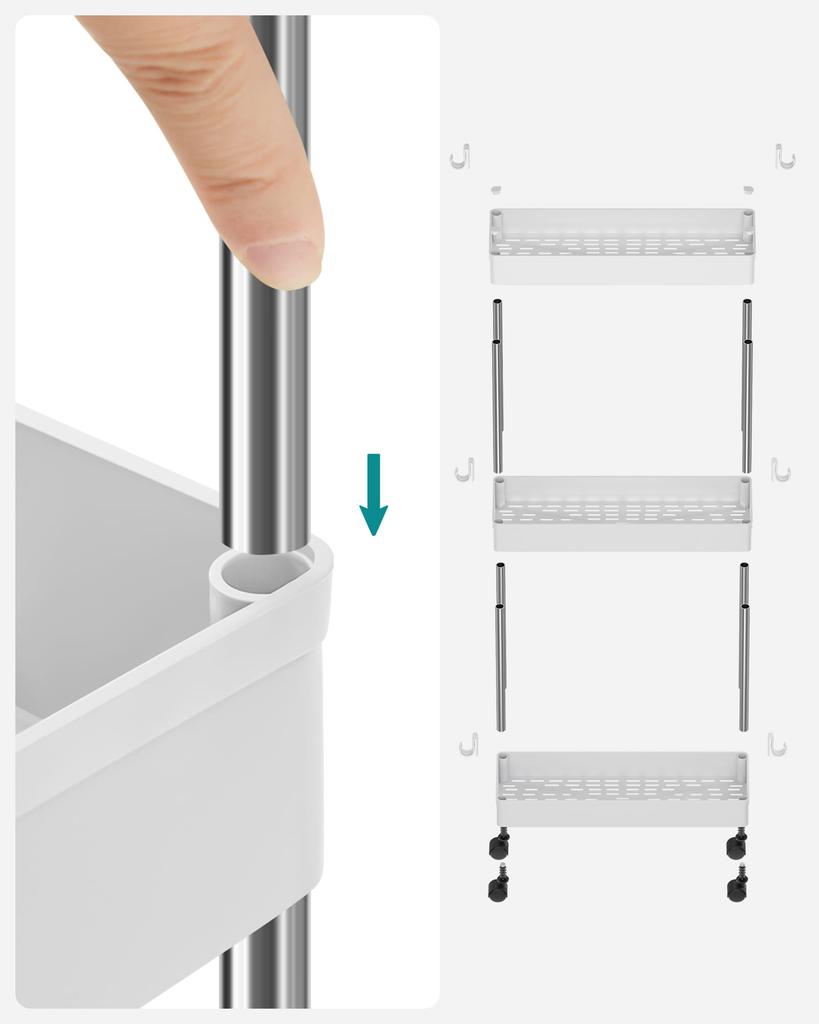 Cabinet On Wheels with 3 Shelves, White - KSC007W01