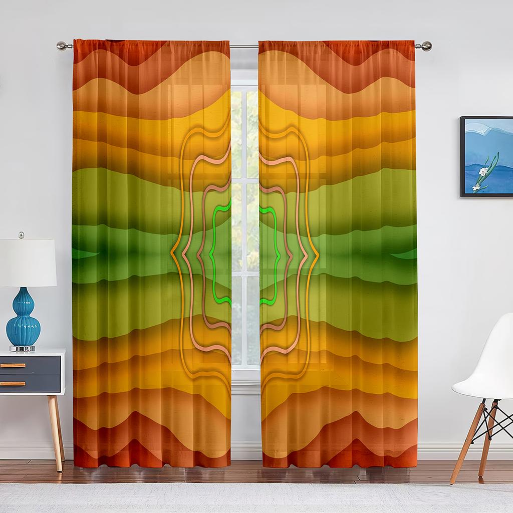 Abstrakt konst Färgglada vågor Ränder Geometriska tyllgardiner för vardagsrum Sovrumsinredning Skir voilegardin Fönsterdekorationer