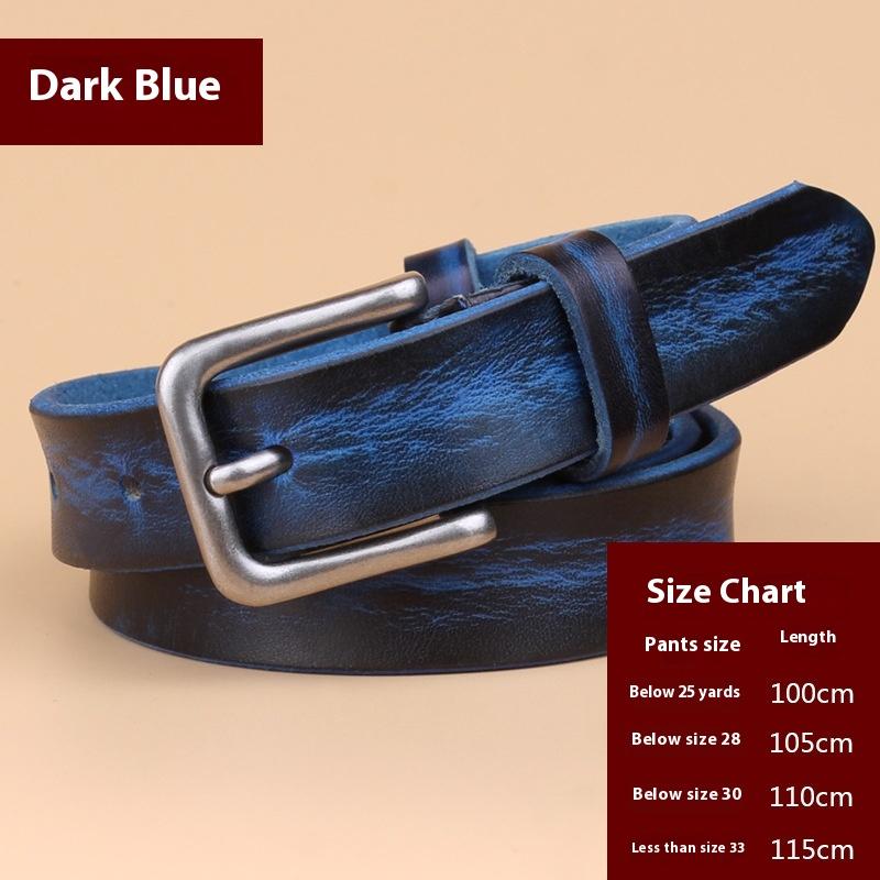 Vintage Leather Belt Genuine Leather Denim Top Layer Cowhide Women's Belt Korean Style Casual Thin Pin Buckle Belt