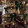 Holiday Party Hanging Ornaments 6 Pcs Velvet Bow with Bell Ornaments, Vintage Rustic Christmas Seasonal Decorative Decoration, Retro Jingle