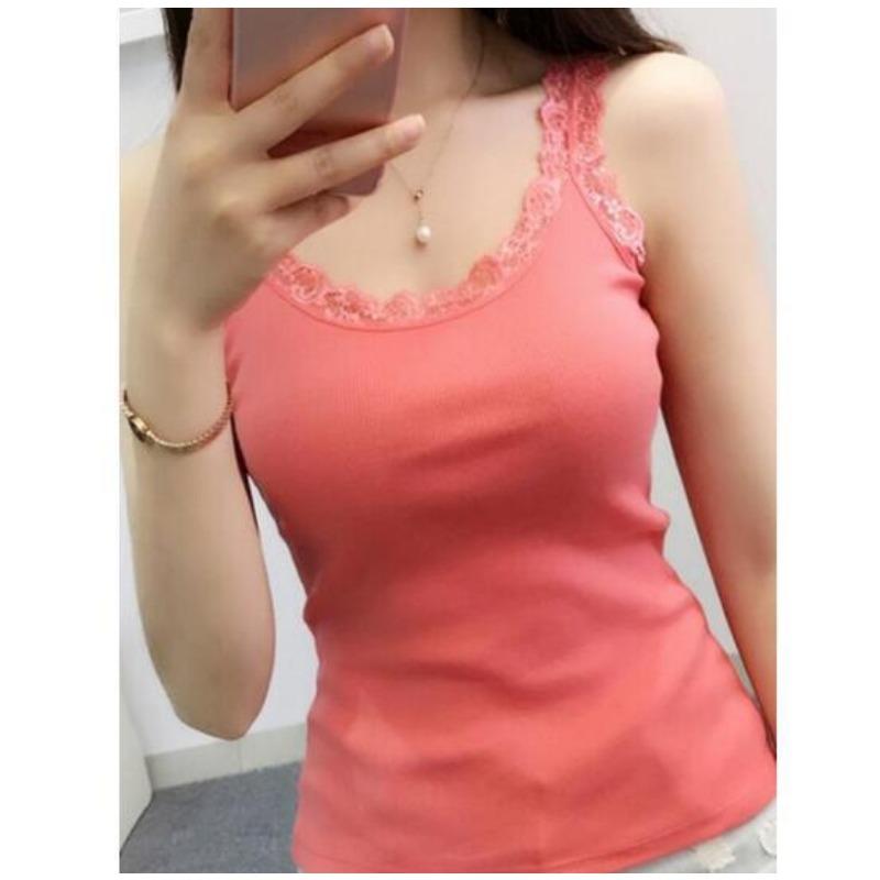 Women's Lace Trim Ribbed Camisole Slim Fit Sleeveless Tank Top