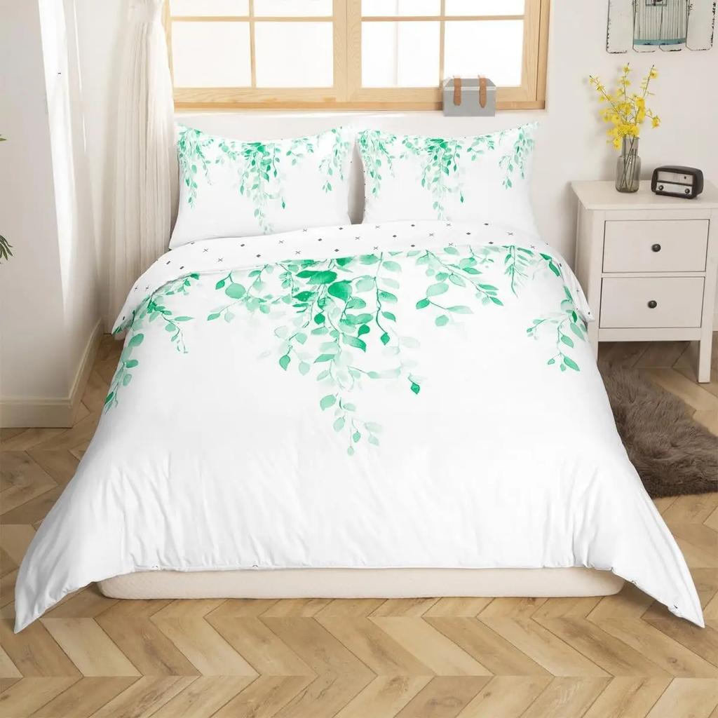 Bettdecke Tuschemalerei Stil Queen King Size Modern Schlicht Aquarell Pflanze Blatt Bettwäsche Set Kinder Erwachsene Damen 3-teiliges Set