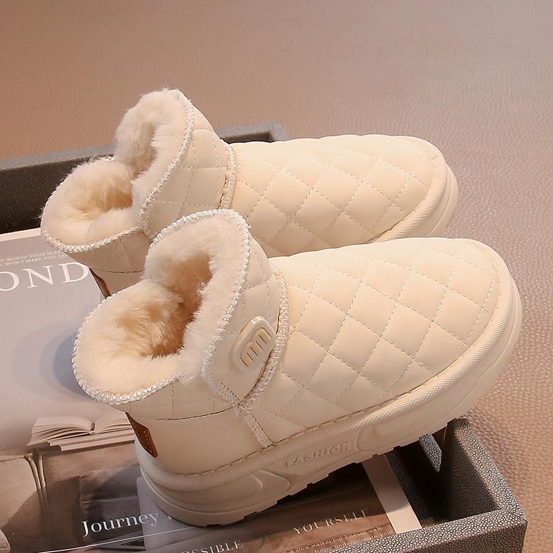 Girls' Plush and Thick Snow Boots Children's Warm Cotton Shoes Boys' Black Fur Short Boots