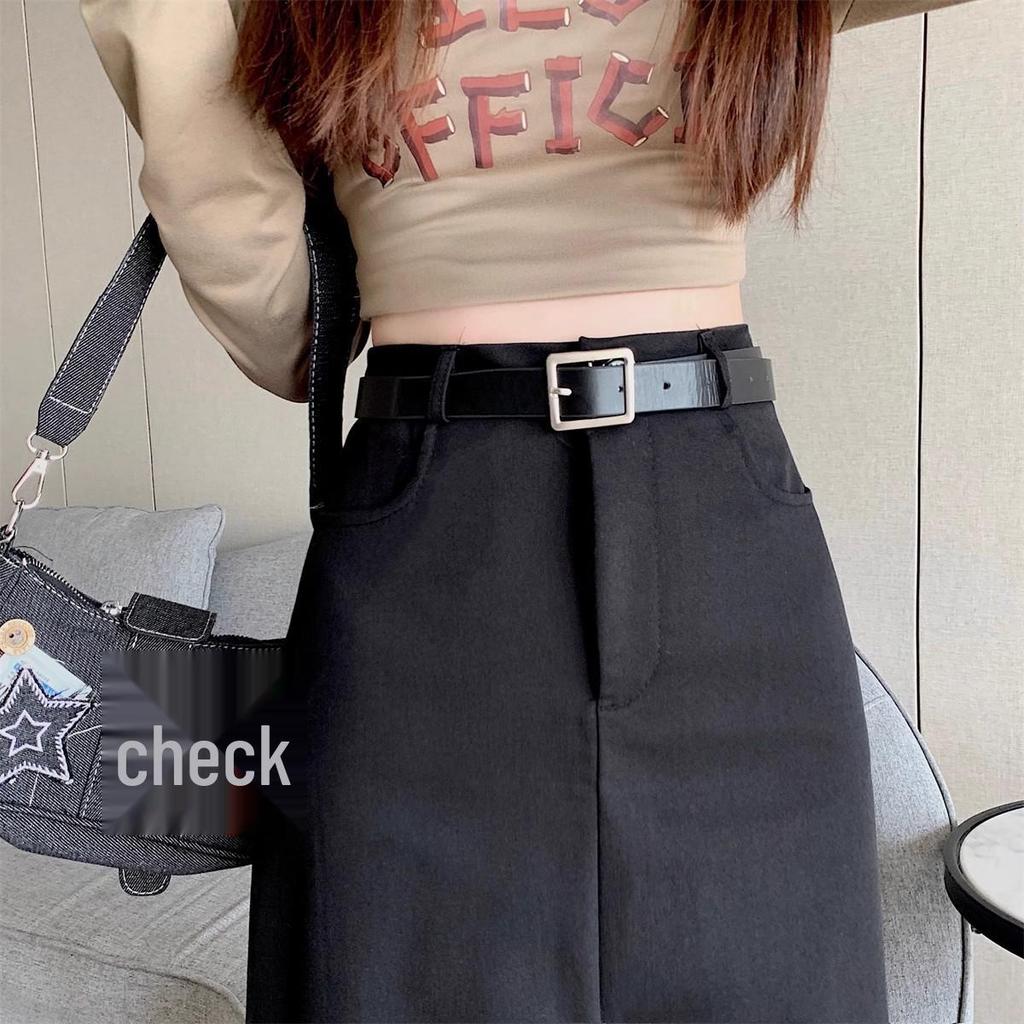 Plus Size Grey Casual Suit with High Waist Slimming Straight Midi Skirt, Versatile Long A-line Skirt for Women 2024