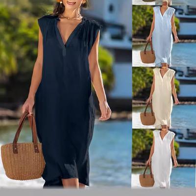 Rochie de damă Bumbac In Fără Mâneci Culoare Solidă Largă Decolteu în V Casual Vară