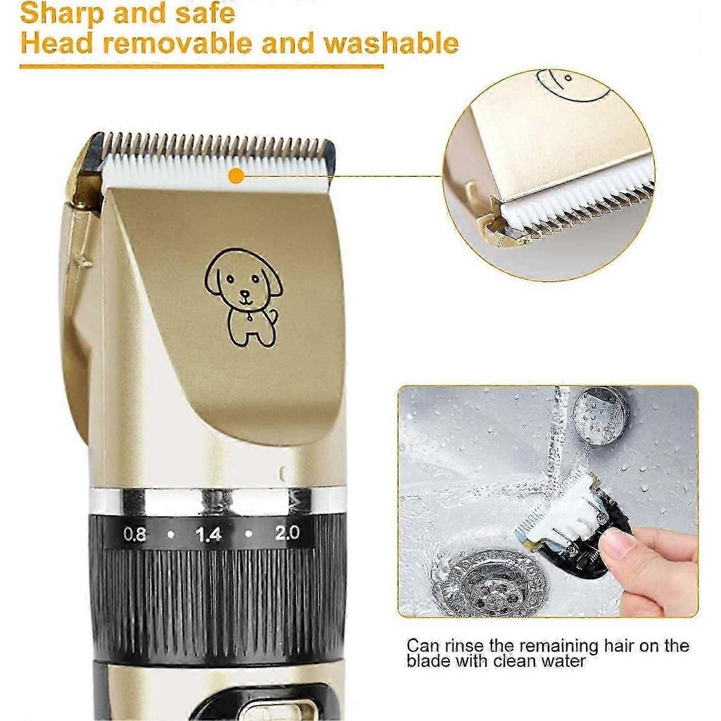 Electric Dog Grooming Clipper, Cordless Pet Grooming Kit Hair Clipper Kit (Gold)-Good