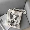 Gothic Harajuku White Vintage Canvas Bag Horror Fuunny Cartoon Print Large-capacity Shopper Handbag Fashion Casual Shoulder Bag