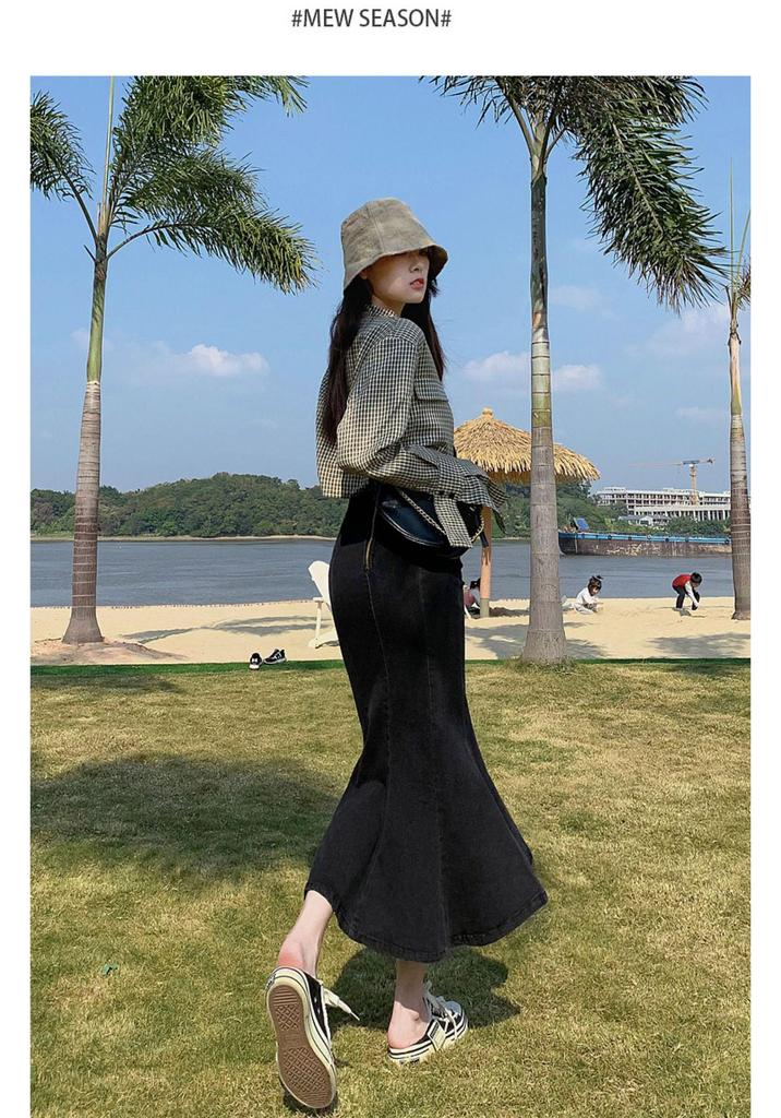 Women's Fishtail Denim Skirt – 2026 Spring/Summer/Autumn Hip-hugging Mid-length Slit Design