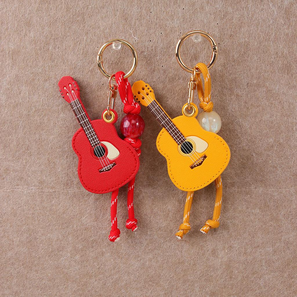 New Creative PU Guitar Pendant Access Card Bag Accessories Beaded Keychain Small Gifts Car Hanging Accessories