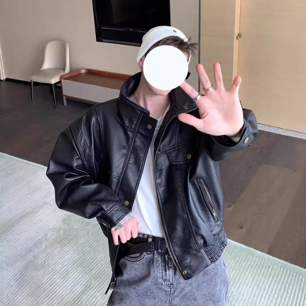 

Retro Motorcycle Soft Leather Jacket Men s Simulated Leather Thickened Short Autumn and Winter Bomber Jacket XXL