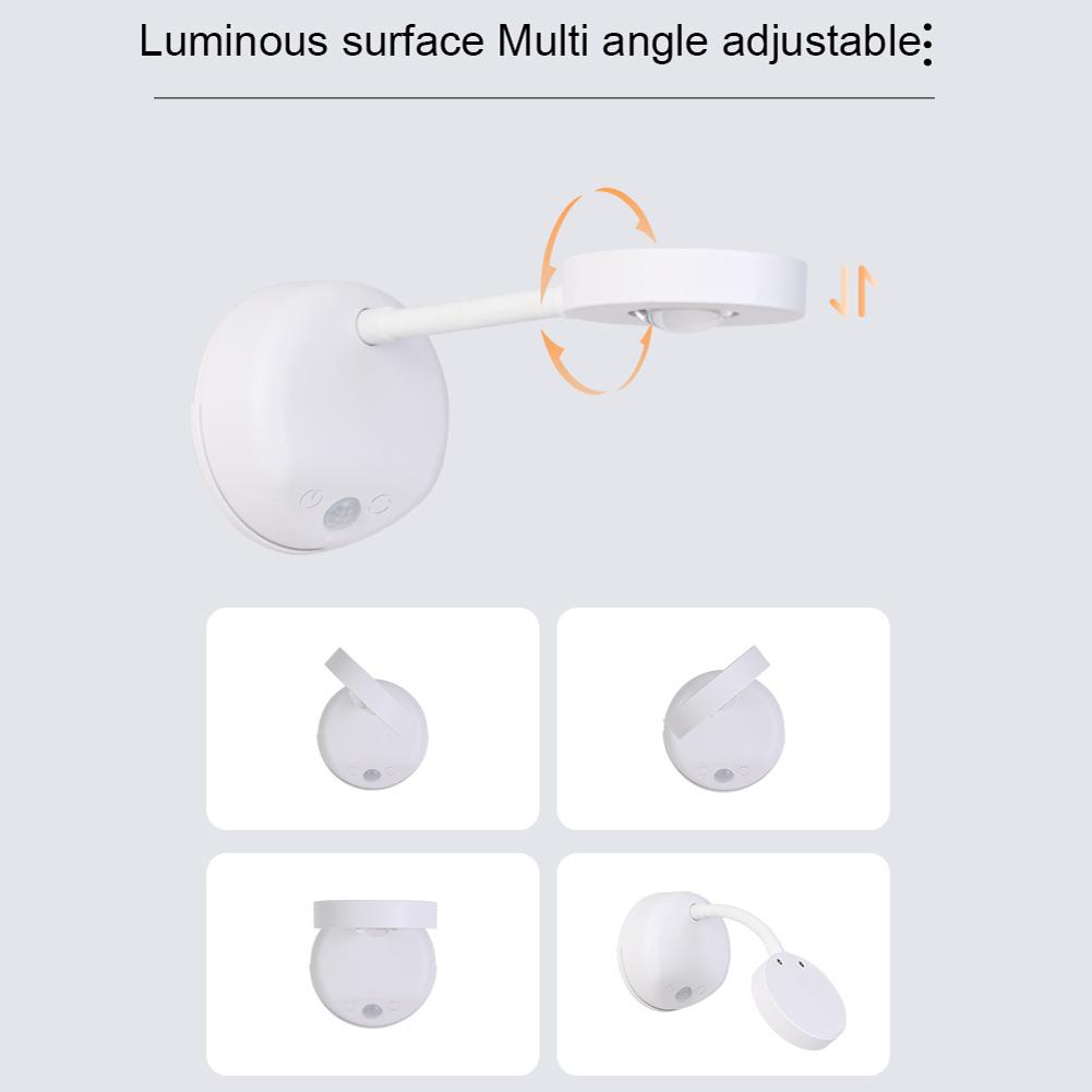 LED Wandleuchte Wiederaufladbar 360° Rotation Bewegungssensor Led Strahler 3 Farben Stufenloses Dimmen für Nachttisch Flur