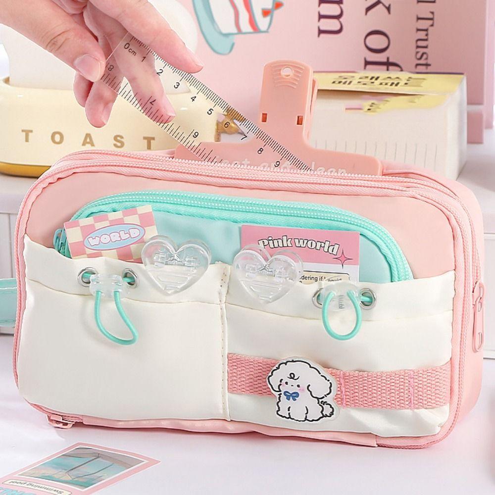 Multi-layer Cute Pencil Pouch Flip Style Gel Pen Organizer Simple Student Pencil Case  Girl