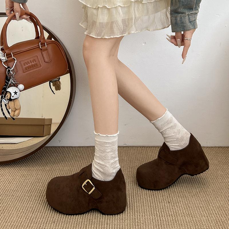 Fashion Fashion Suede Platform Women's Low-top Shoes 2025 Autumn Buckle Design Leisure and Comfortable Designer New Trend High Heels.