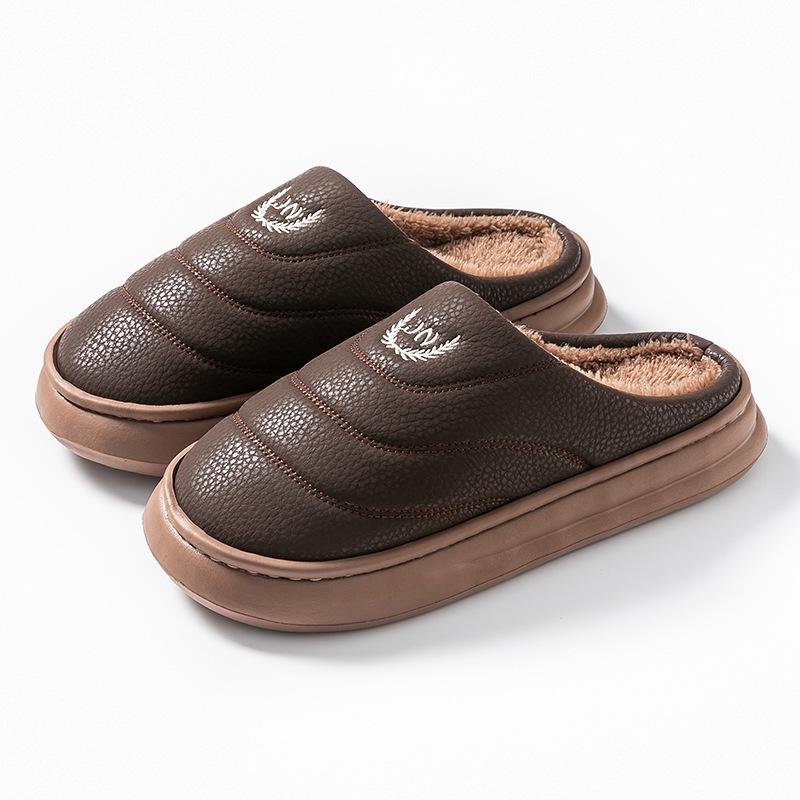 Extra Große Herren PU Leder Plüsch Hausschuhe - Warme Indoor Schuhe für Herbst und Winter