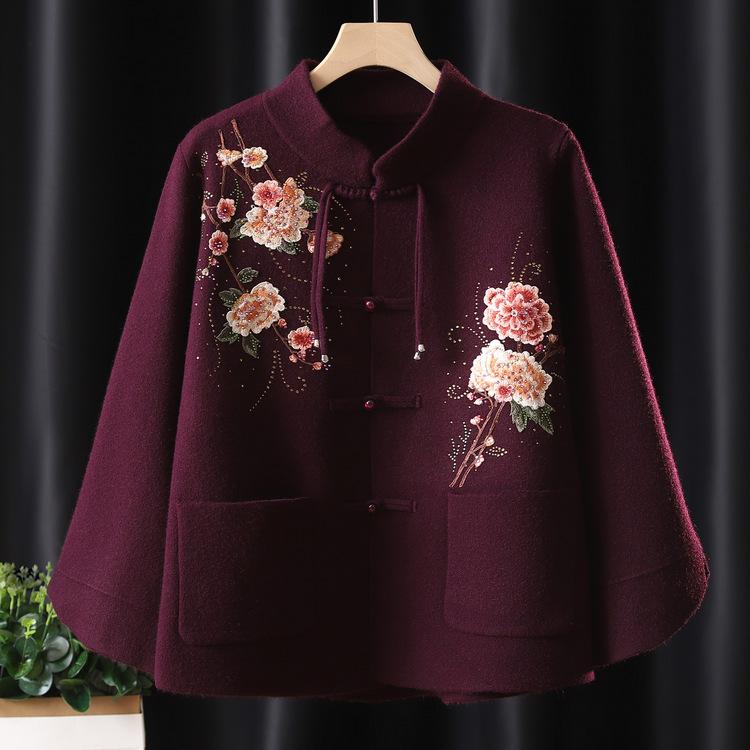 

Китайский стиль Новый китайский свитер с воротником-стойкой Вязаная куртка для мамы Среднего и пожилого возраста Бабушкина одежда Свободная Повседневная Женская одежда 5XL