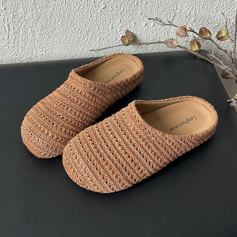 

Плетеная сумка голова носит полушлепки Женские 2025 лето пляж однопедальные сумка голова полушлепки на плоской подошве 40