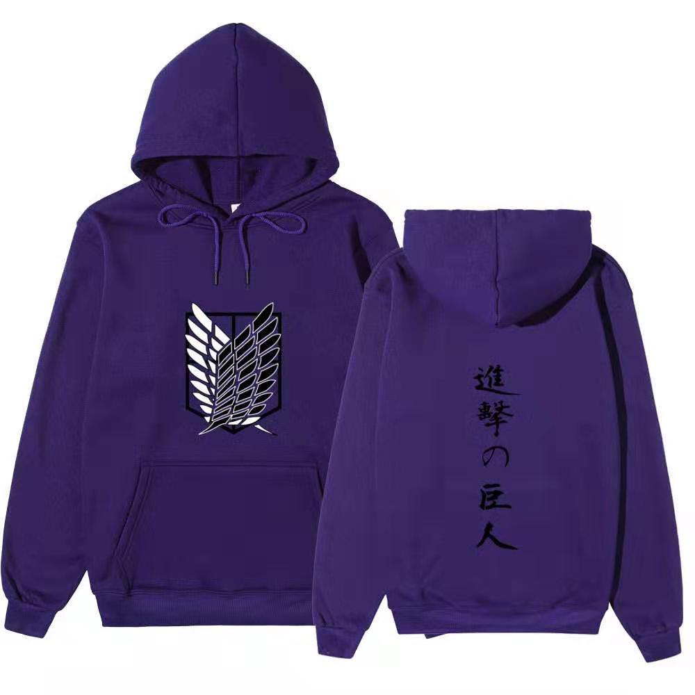 Attack On Titan Wings Of Freedom Hoodie Unisex Fleece Sweatshirt Front Logo Back Japanese Text Print Autumn Winter Pullover