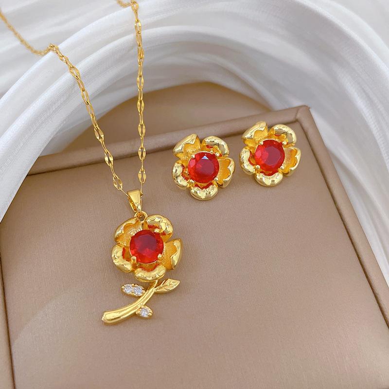 Full of Zirconium Exquisite Wind Copper Micro-inlaid Earrings Necklace Set Combination