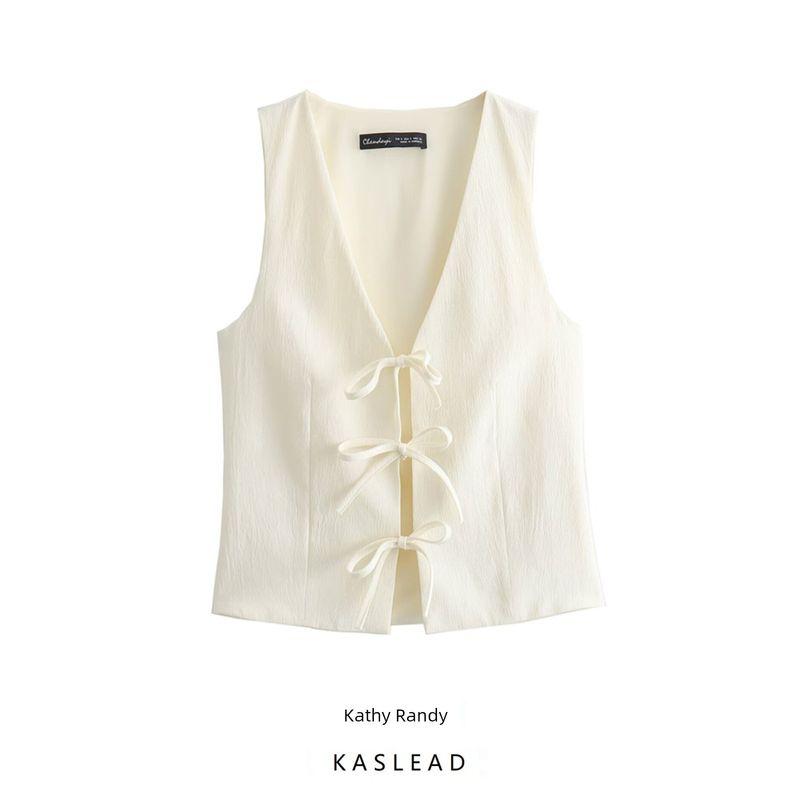 Kaslead New Arrival Women's Clothing Fashion Style Fashion Casual Bowknot Decoration Stretch Tops 3067041