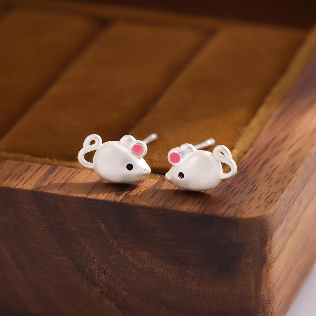 Charming Pink Mouse Ear Stud Earrings for Women