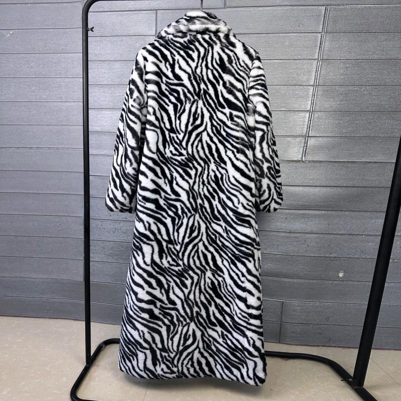 Womens Long Faux Fur Coat Leopard Zebra Print Winter Streetwear