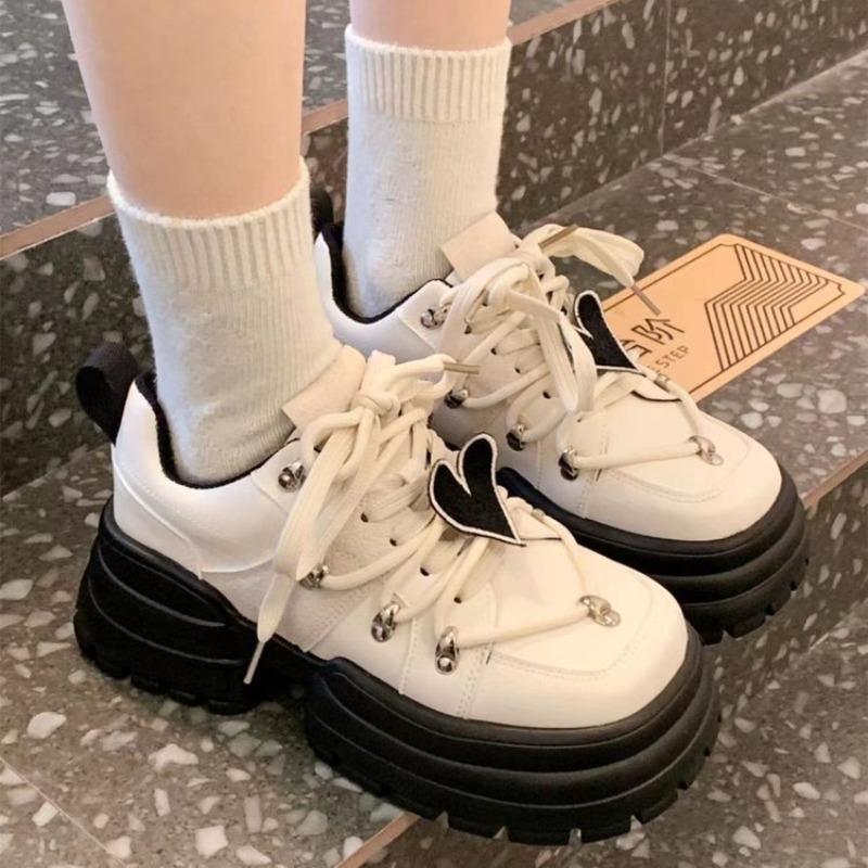 Cross-strap single shoes women's casual sports women's shoes spring and summer new black and white lace-up muffin bottom low-top shoes women