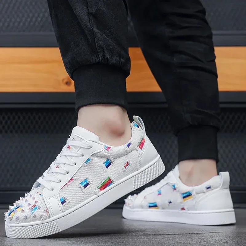 Adidași de Modă Casual Bărbați Designer Nit Punk Pantof de Placă Modă Piele Pânză Respirabil Înălțime Mărită Platformă Plată Pantof Alb