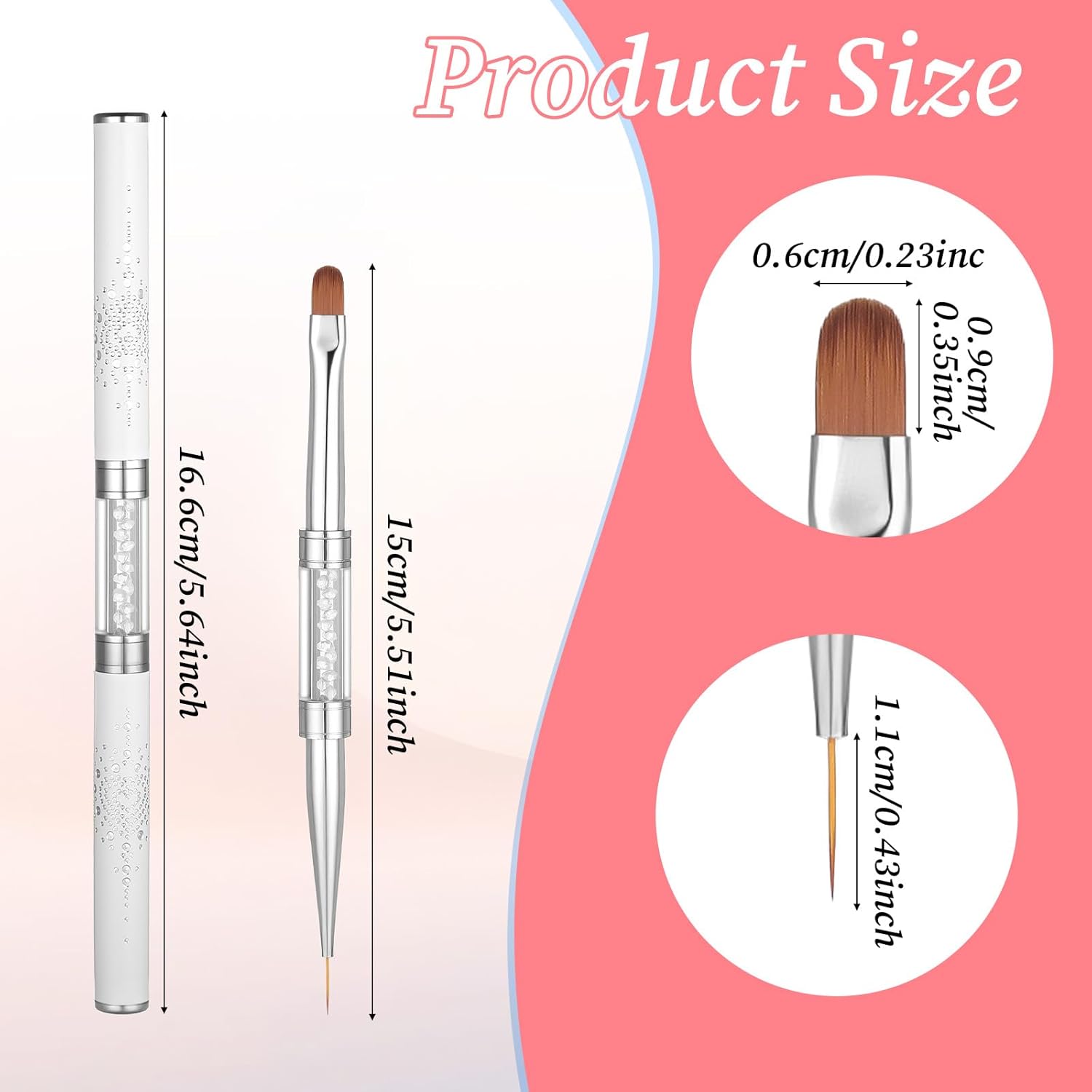 

2pcs Double Ended Builder Gel Brush, Hard Gel Nail Brush Professional Builder Gels Brushes French Tip Liner Brushes For Nails With Rhinestone Handle