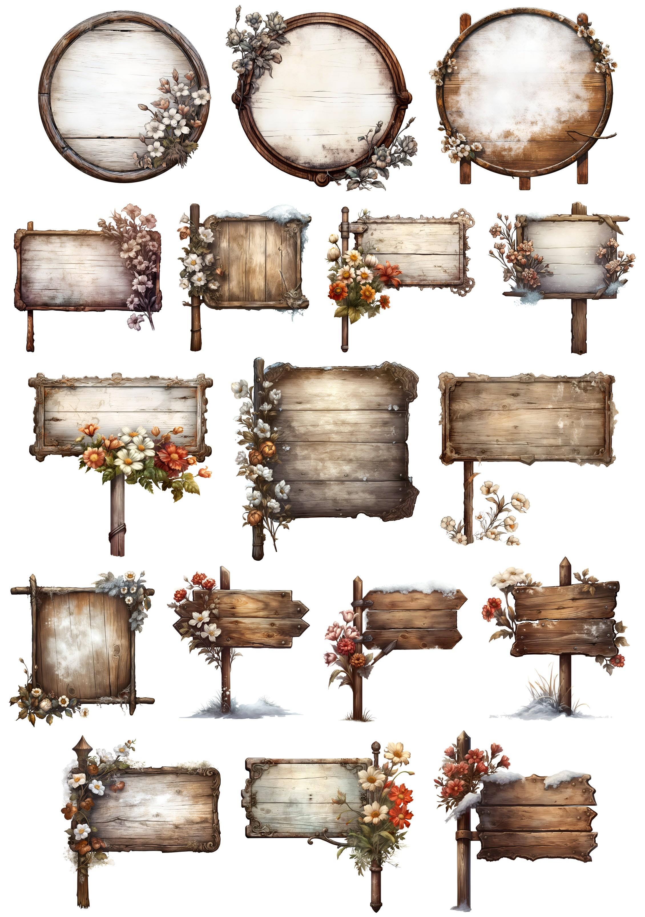 

Watercolor Retro wooden forest signs and directional signs Stickers Vintage, Waterproof for Photo Album stationery scrapbooking білий
