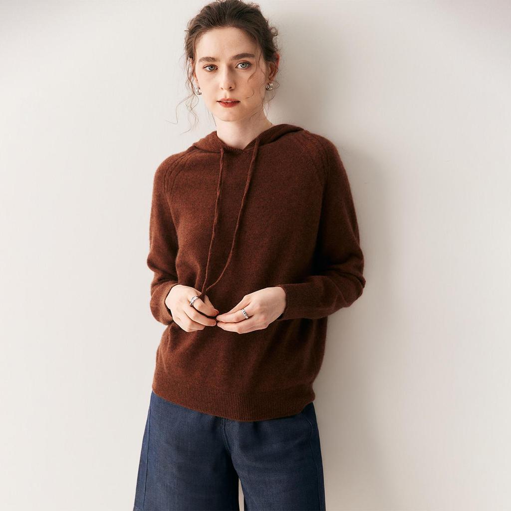 Autumn/Winter Women's Hooded Seamless Mountain Velvet Raglan Sweater Knitwear