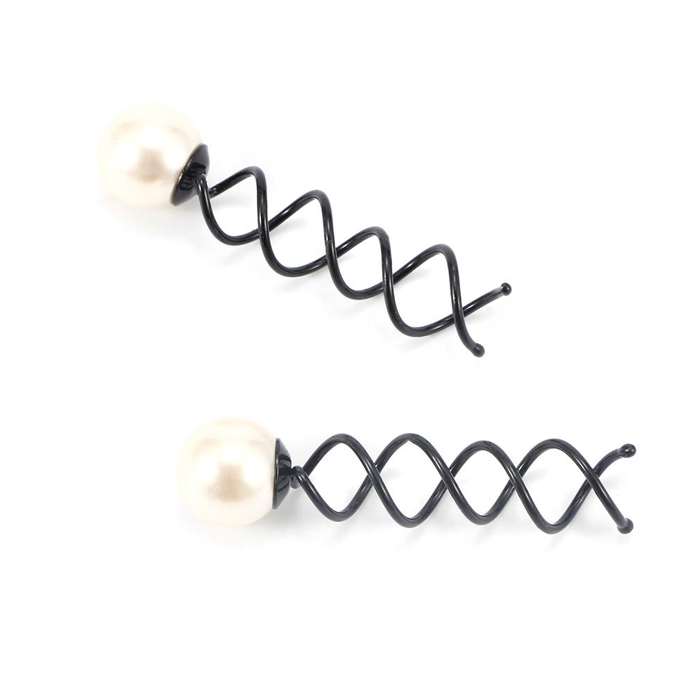4pcs Women Fashion Hair Pins Spin Hair Accessory Hair Barrette Big Pearl Screw Clip Twist