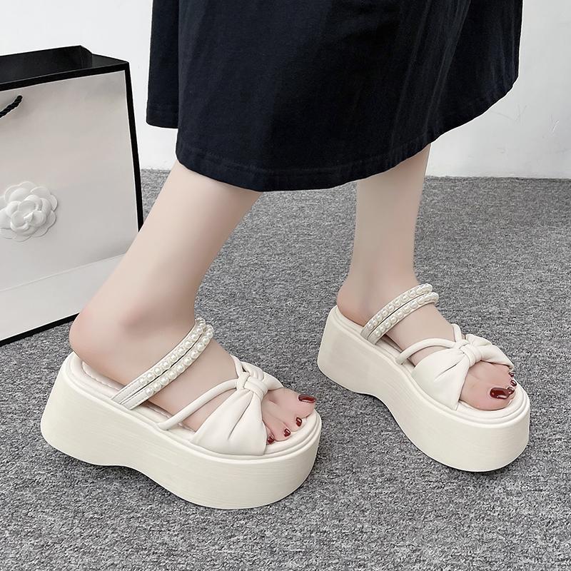 Fashion 8CM Heels Wedge Slides Sandals Women Casual Outdoor Slippers Female Summer Non Slip Beach Slippers Walking Chunky Shoes Woman