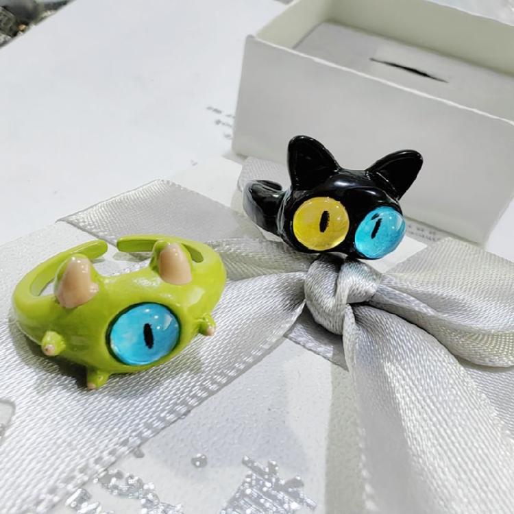 9Pcs Funny Resin Open Finger Ring Cartoon Little Monsters Eyeball Ring Unique Irregular Ring Fashion Jewelry Decoration