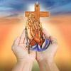 1-Piece 2D Flat Crystal Prayer Hand&Cross Car Hanging Decoration with Chain, Delicate Talisman for Rearview Mirror&Keychain Gift