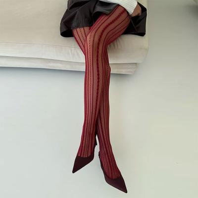 Kave 1 Paar Uitgesneden Kant Panty Kousen Geometrisch Gestreept Patroon Visnet Panty Kousen Voor Vrouwen Zomer Sexy Kousen