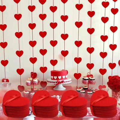 4Pack 3M 96 Red Hearts Felt Garland DIY Valentines Day Hanging String Garlands Streamers Wedding Anniversary Proposal Decorations Party Supplies