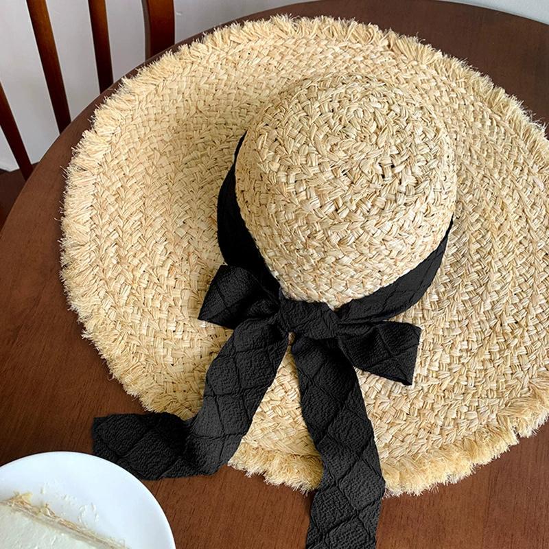 Flower Rose Decoration Raffia Straw Hat for Women Summer Large Brim Sun Hat Seaside Atmosphere Elegant Wedding Hat