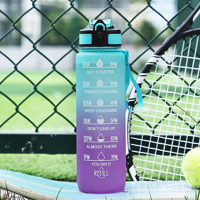 1000ml Colorful Frosted Water Bottle Motivational Drinking Bottle Sports Water Bottle With Time Marker Portable Reusable Cups
