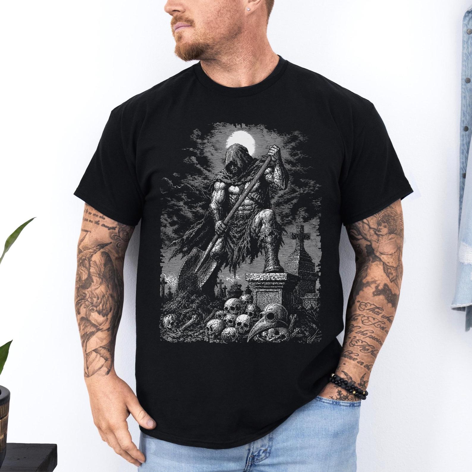 Black Death Gravedigger Shirt: Medieval Plague T Shirt | Dark Fantasy Gothic Tee | Grim Reaper Deathcore Medieval Horror Gift L