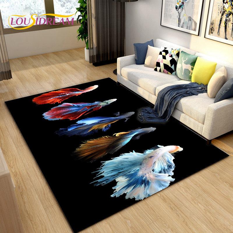 Covor de zonă 3D Fish Golden Arowana Betta Fish, covor pentru sufragerie, dormitor, canapea, covoraș, decor, covoraș anti-alunecare pentru joacă pentru copii