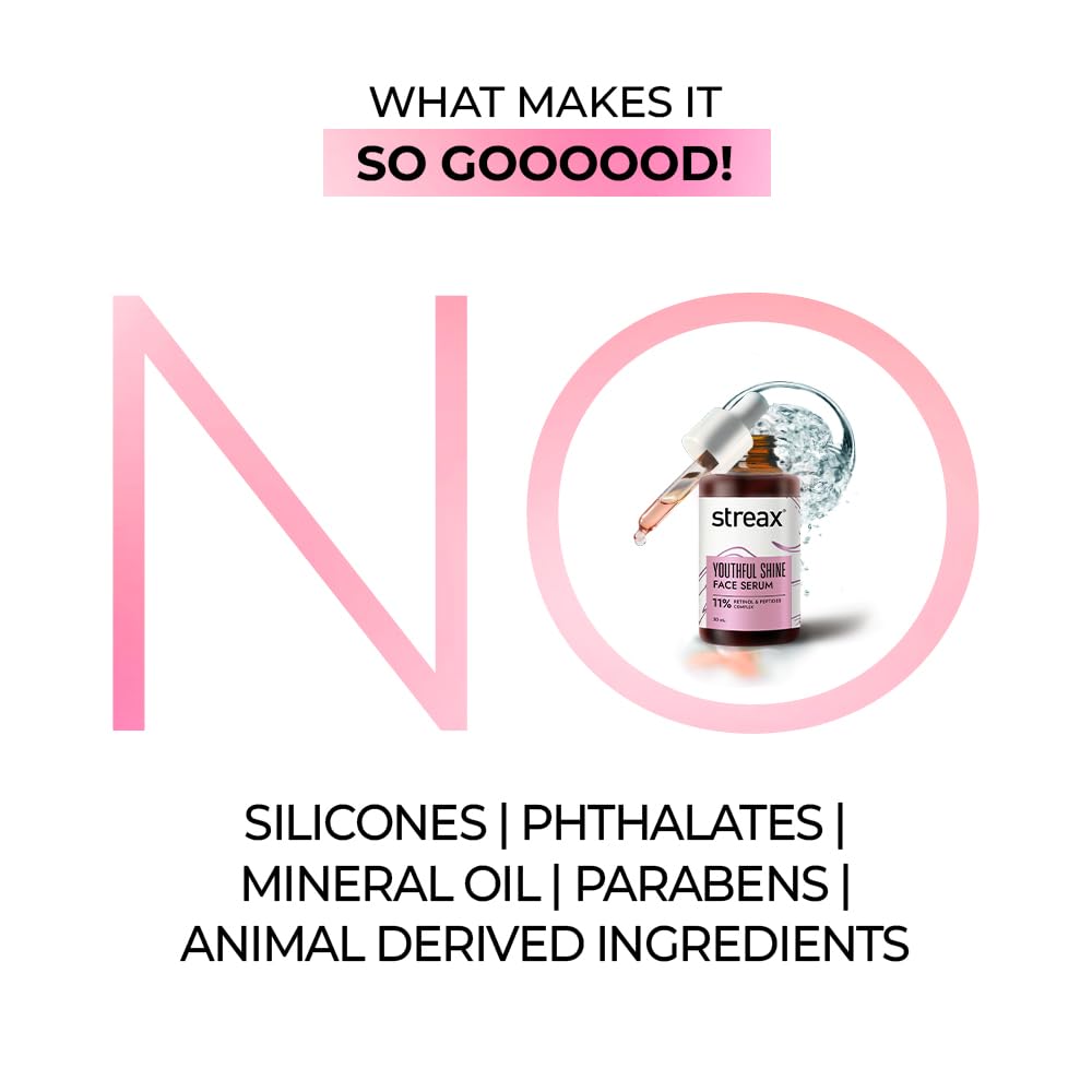Streax Youthful Shine Gesichtsserum 30ml Anti-Aging Retinol Peptid Komplex Reduziert feine Linien Falten dunkle Flecken