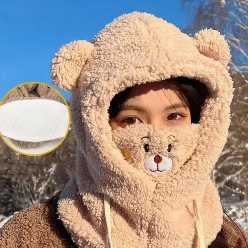 1PC Winter Bear Anti-freezing Warm Scarf Hat Mask Padded Thickened Windproof Outdoor Sports Special Cute Bear Scarf Hat Gift