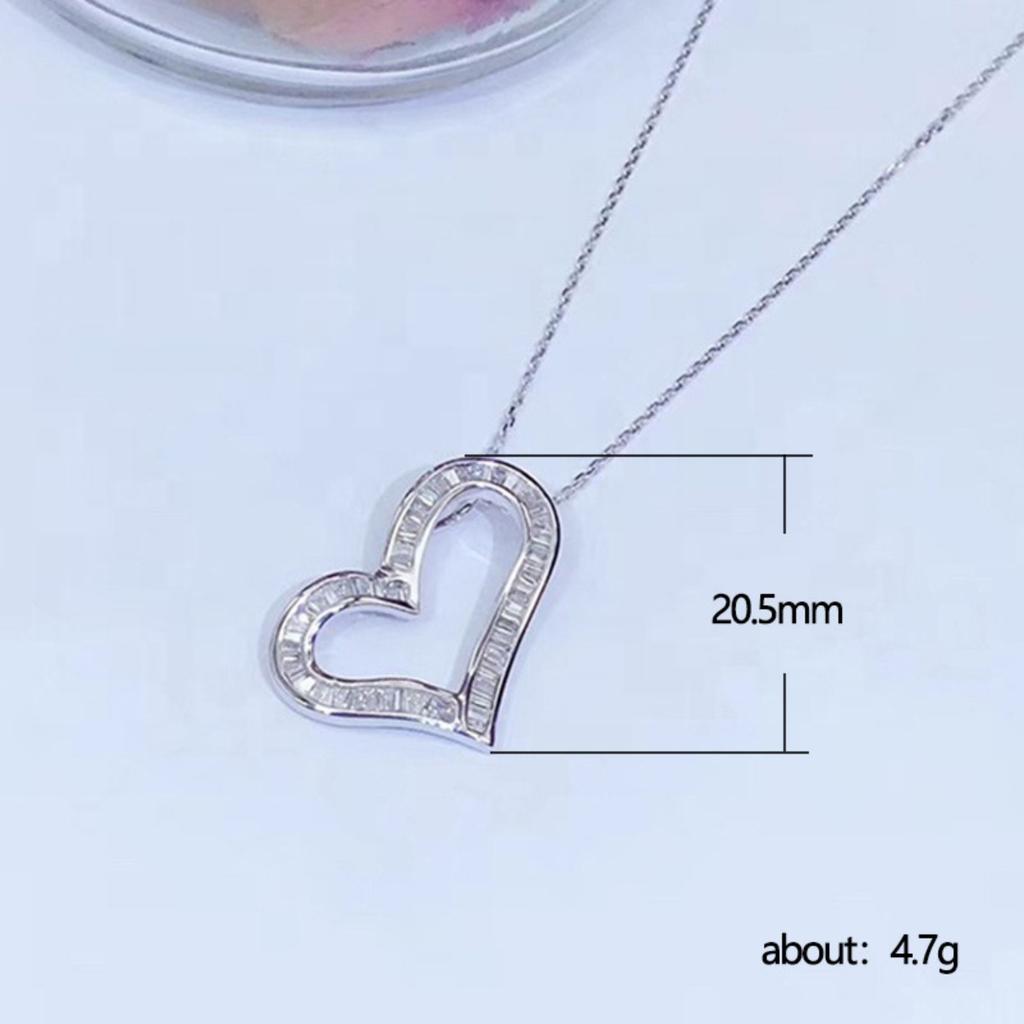 Baguette Cut Hollow Heart Pendant Necklace for Women