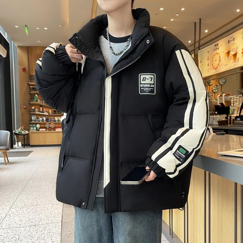 

2025Повседневная мужская хлопковая куртка с капюшоном, приталенного силуэта, зимняя, модная стеганая одежда XXXL чёрный