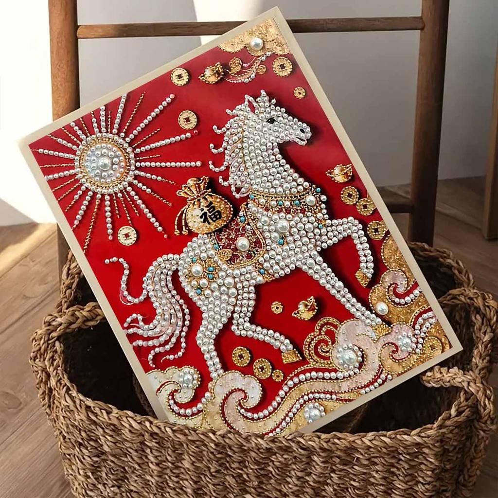 Crystal Pearl Painting 5D DIY Frame Decoration Painting White Horse Home Wall Decoration Transparent Pearl Gemstone Painting Picture Art Crafts